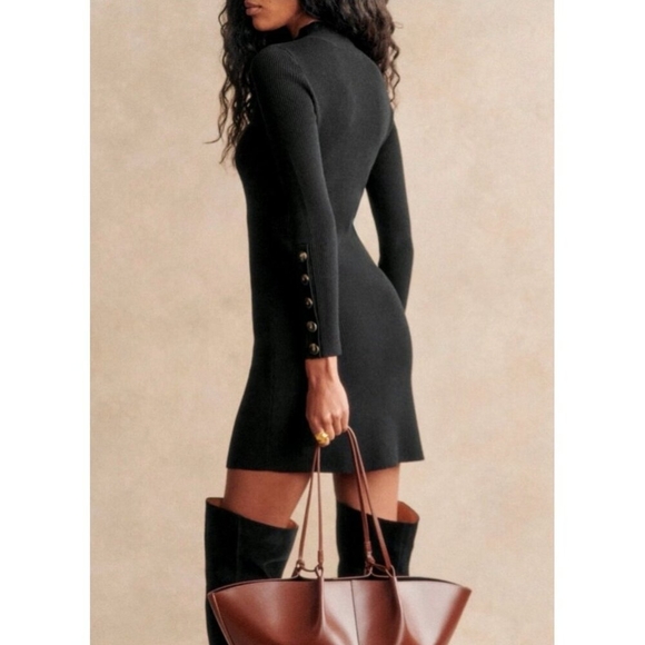 Sézane La Maille Merino Wool Turtleneck Sweater Dress Black Long Sleeve ButtonXS - Picture 14 of 15
